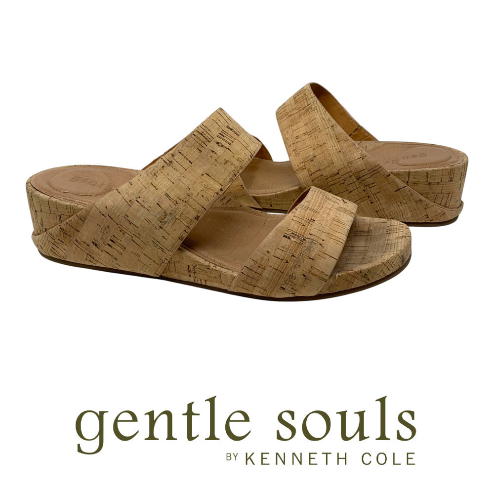Gentle Souls x Kenneth Cole Gisele Two Strap Cork Wedge Sandals Women's Sz 10